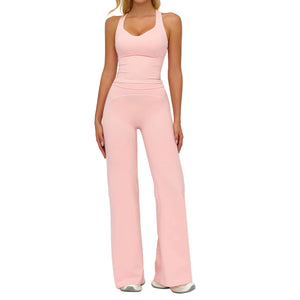 Womens yoga set with V-neck sleeveless top and slim straight pants in Badge Blue